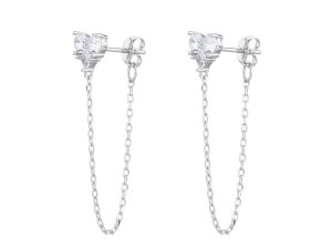 עגיל שרשרת לב שלושה זרקונים