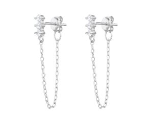 עגיל שלושה זרקונים מתחבר לשרשרת לסוגר