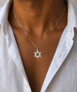 שרשרת מגן דוד ציפ כל התנך בשילוב חריטה - תליון כסף לגבר בעיצוב רוחני ואישי