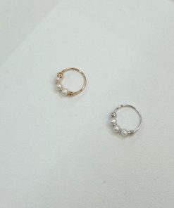 עגיל חישוק פירסינג 14k חרוזים פנינה