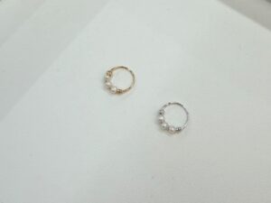 עגיל חישוק פירסינג 14k חרוזים פנינה