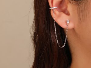 עגיל זרקון טיפה עם שרשרת