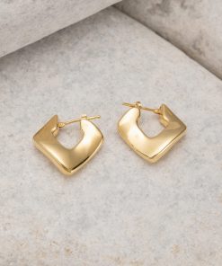 עגילי חישוק מעוין זהב 14K
