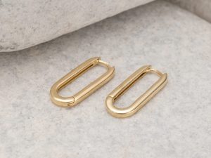 עגילי חישוק אובליים זהב 14K