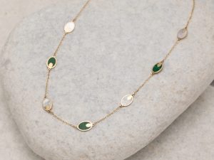 שרשרת פנינה ואמרלד זהב 14K