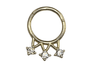 פירסינג חישוק 3 אבנים מזהב 14K