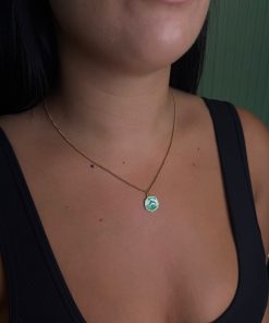 שרשרת חותם סנפיר ירוק - שרשרת זהב יוקרתית עם תליון אמייל מעוצב