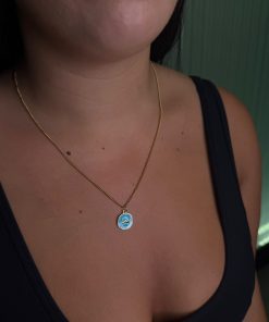 שרשרת חותם סנפיר ים - שרשרת זהב יוקרתית עם תליון אמייל בגוון טורקיז