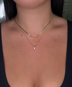 שרשרת חלקה כפולה עם טיפה - שרשרת בשתי שכבות עם תליון זירקון מנצנץ