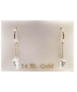 עגיל שרשרת נופל זרקון שפיץ - עגילי זהב 14K תלויים בעיצוב גיאומטרי