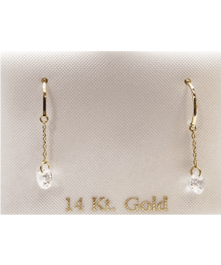 עגיל שרשרת נופל זרקון עגול - עגילי זהב 14K תלויים ועדינים לכל לוק