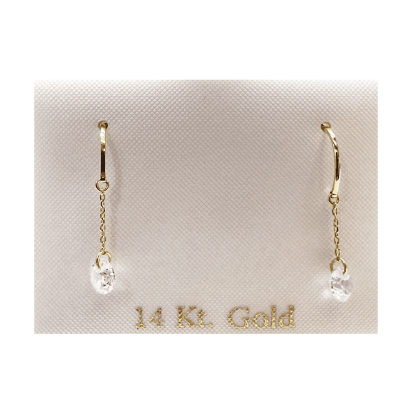עגיל שרשרת נופל זרקון עגול - עגילי זהב 14K תלויים ועדינים לכל לוק