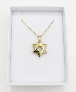 שרשרת מגן דוד זהב 14K - שרשרת תליון מגן דוד בעיצוב תלת ממדי מודרני